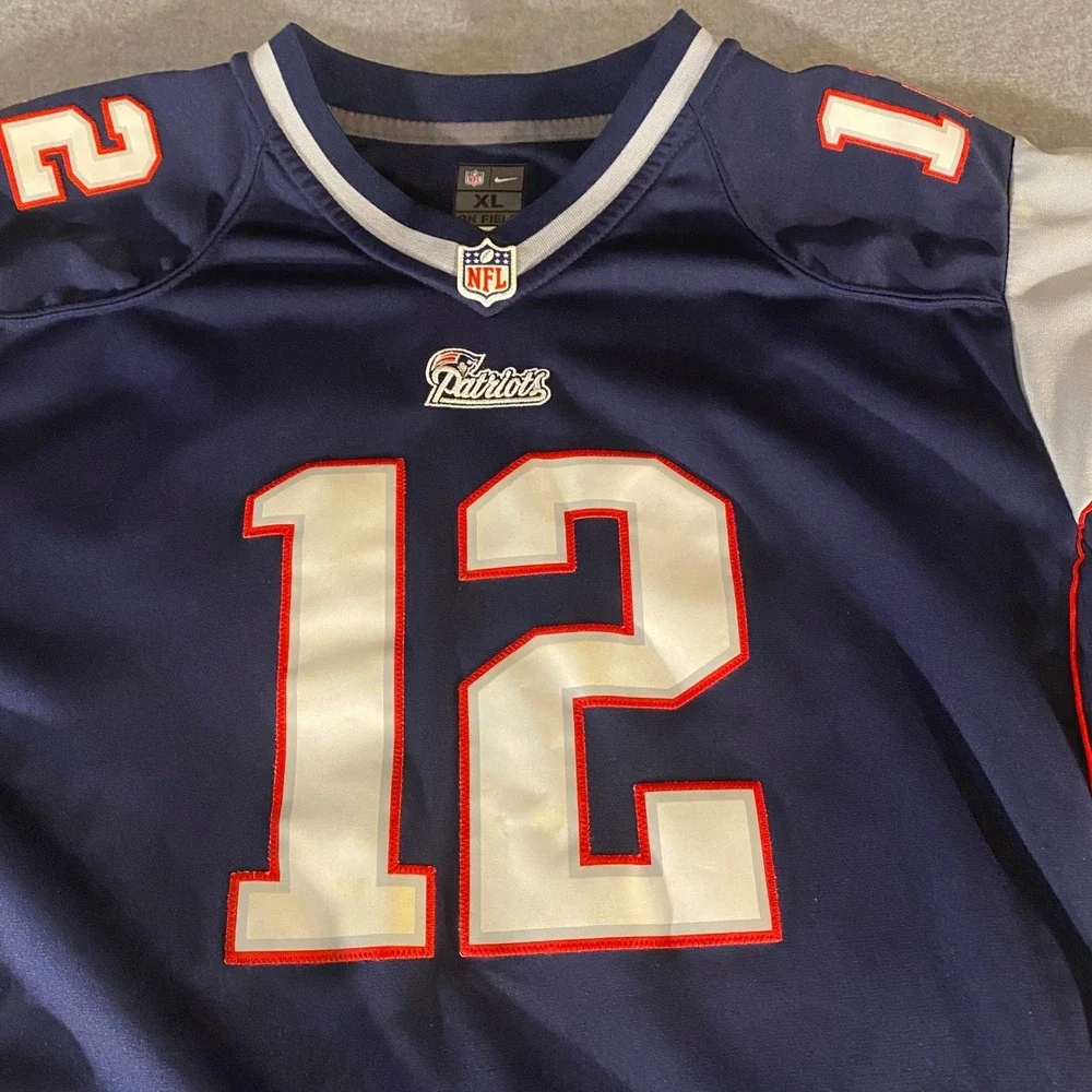 Nike New England Patriots Tom Brady 12 Jersey Youth XL Blue NFL On Field